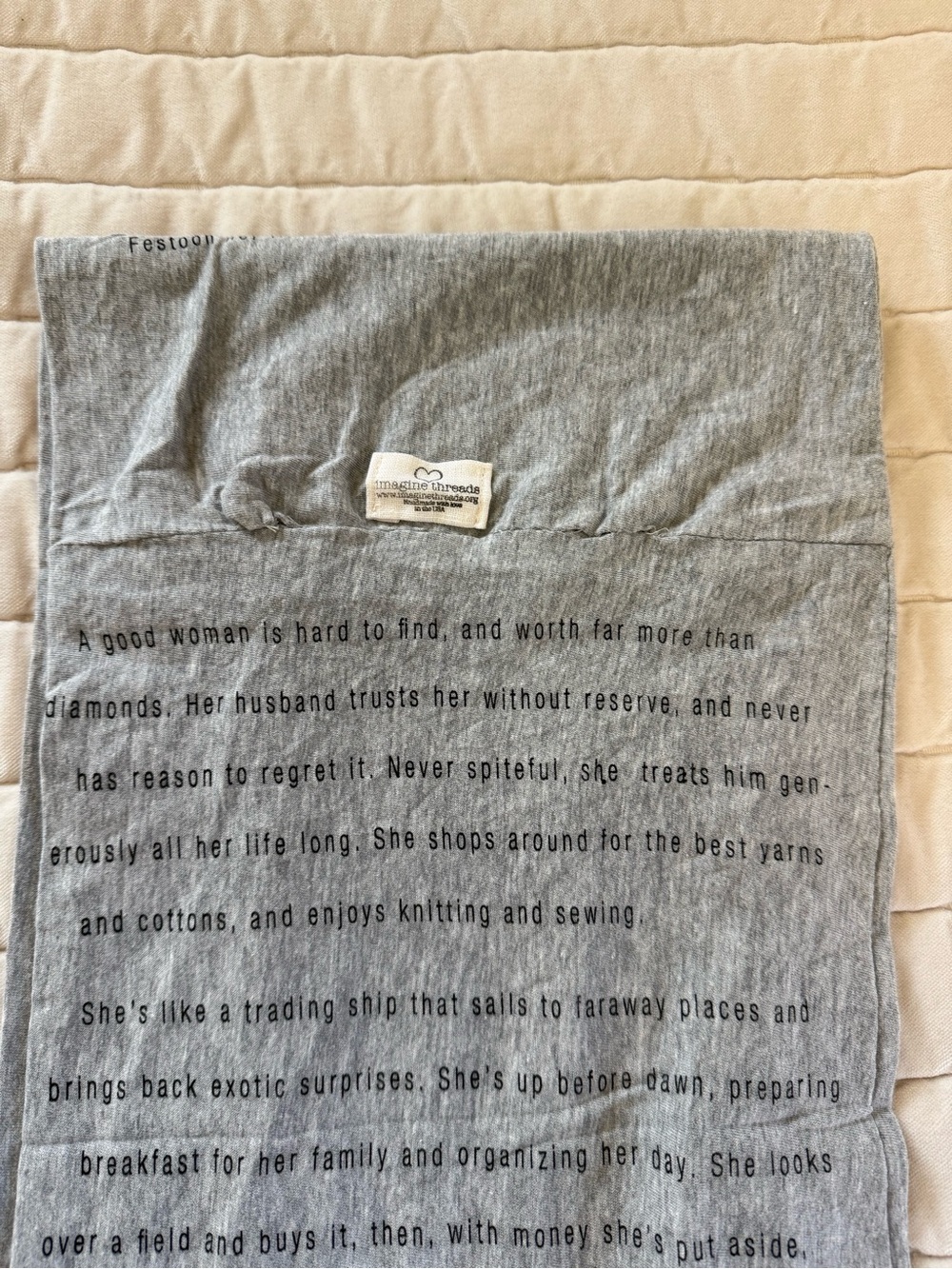 Women’s Handmade Light Gray Scripture Text-Print Infinity Scarf - Picture 8 of 9